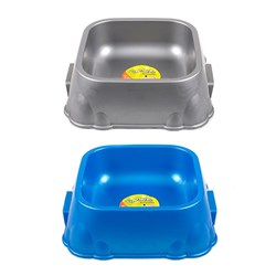 1pc Pet Bowl Plastic Square Top 25x8cm 2 Assorted Metallic Colors