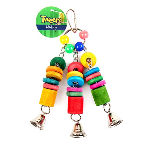 Bird Toy Wooden w Bells 20x6cm