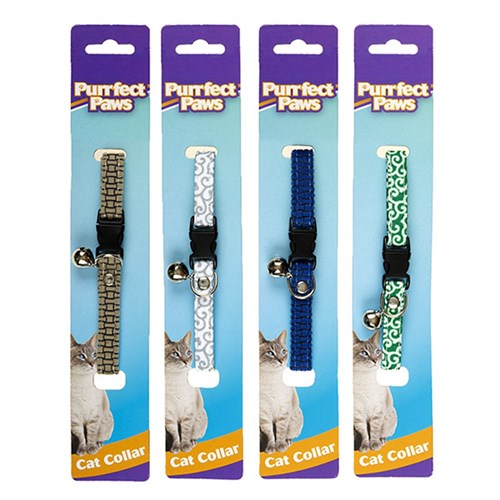 1pc Collar Cat w Bell 30cm 4 Assorted Designs 1x30cm