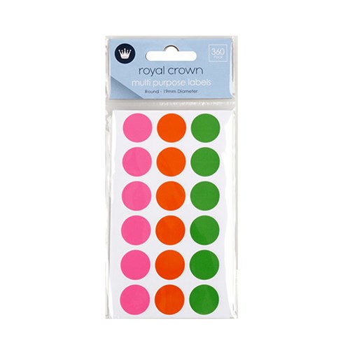 1pack Label Round Coloured Multi Purpose 19mm 360pcs
