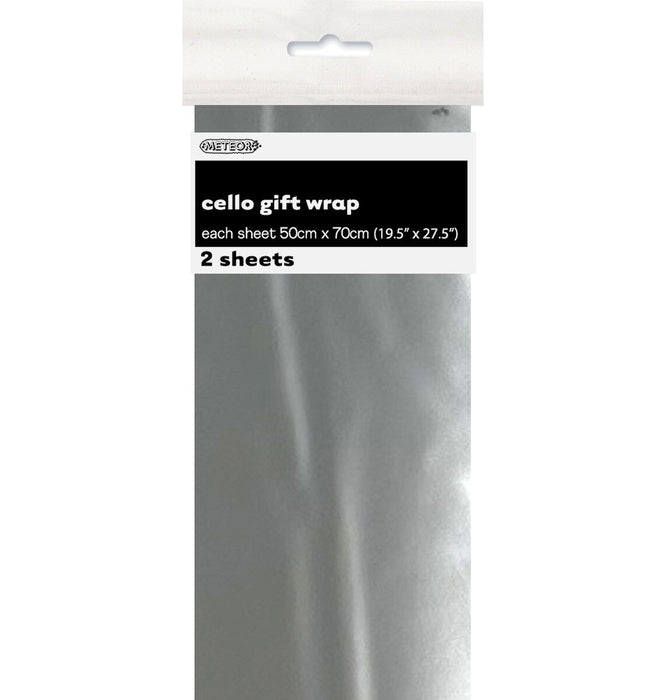 6470 - 2 Premium Cello Wrap Sheets - Metallic Silver 50cm x 70cm (19.5
