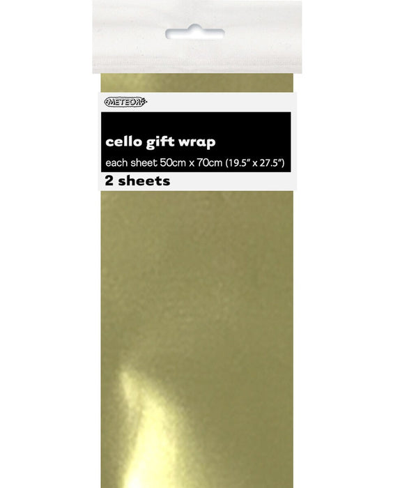 6471 - 2 Premium Cello Wrap Sheets - Metallic Gold 50cm x 70cm (19.5