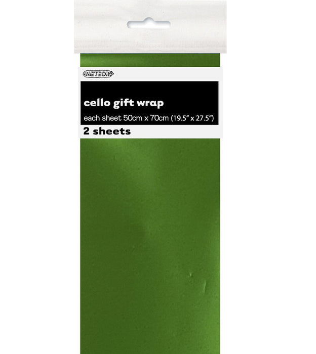 6475 - 2 Premium Cello Wrap Sheets - Metallic Green 50cm x 70cm (19.5
