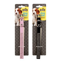 1pc Collar Dog Diamond 2 Assorted Colors Black/Pink Small 1.5x36cm
