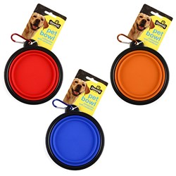 1pc Bowl Pet Collapsible 3 Assorted Colors w Carabiner
