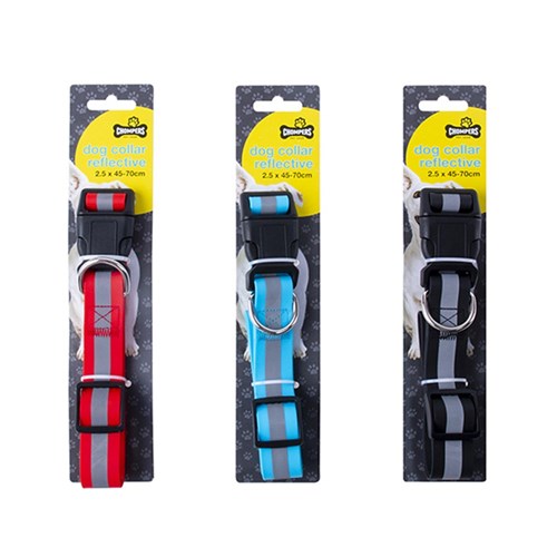 1pc Dog Collar Reflective 3 Assorted Colors Size 2.5 x 45-70cm