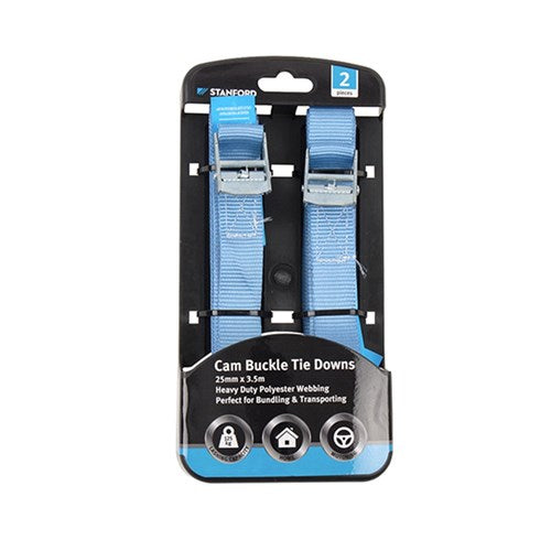 Secure Cam Buckle Tie Down 2Pk 3.5Mx25mm 250Dan