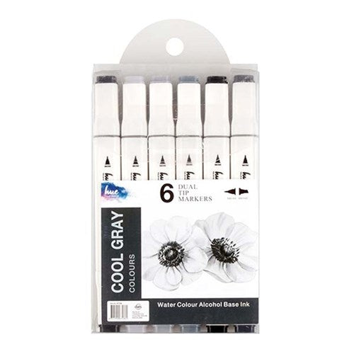 1pack Markers Dual Tip Grey Colours 6Pcs