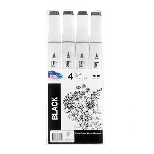 1pack Markers Dual Tip Black 4pcs