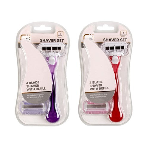 1pc Shaver Quad 2pc Set 1 Shaver and 1 Refill Assorted Colors
