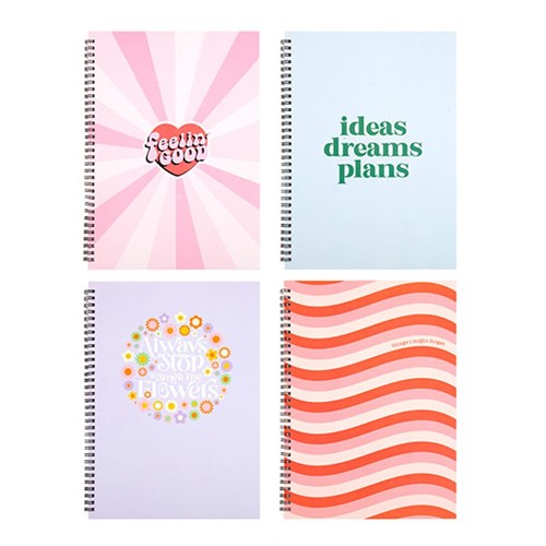 1pc Notebook Card Cover Printed Spiral Quote 4Ast A4 120pg