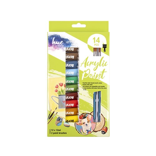 1pack Art Set Paint Tubes Acrylic w Brushes 14Pcs 12ml