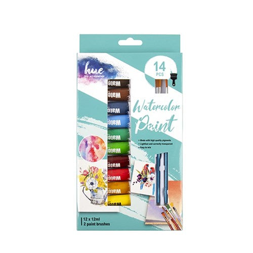 1pack Art Set Paint Tubes Watercolour w Brush 14Pc 12ml