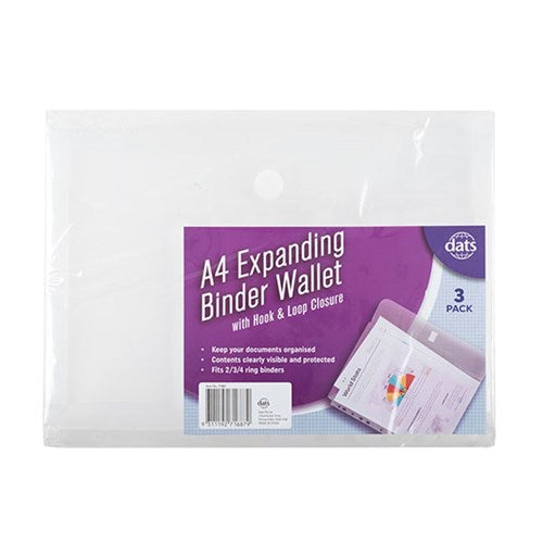 1pack Document Expanding Wallet A4 Binder w/Velcro Clear 3pcs