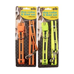 1pc Dog Collar 30cm-50cm and Lead 120cm Set Reflective 2 Cols