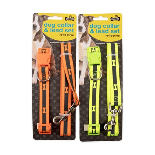 1pack  Dog Collar 30cm-50cm and Lead 120cm Set Reflective 2 Cols