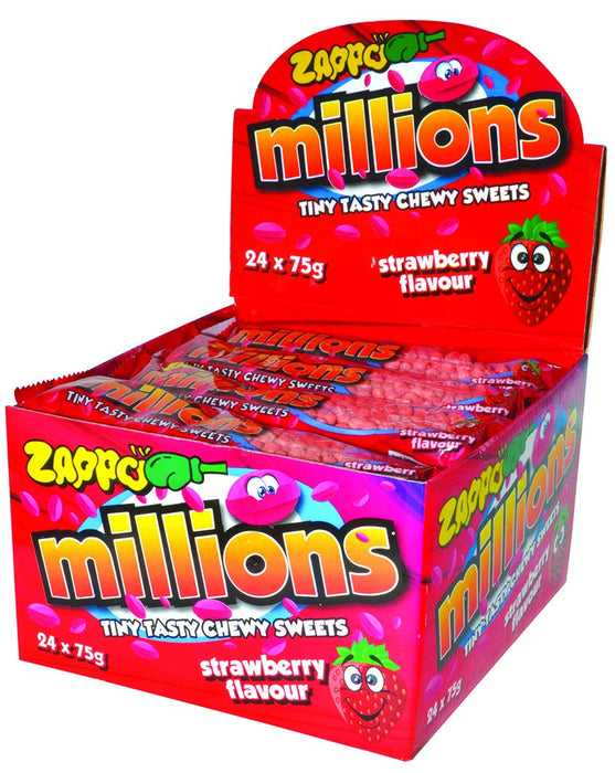 1 Pack Zappo Millions Tiny Strawberry Chews 75g