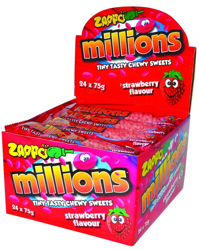 1 Pack Zappo Millions Tiny Strawberry Chews 75g