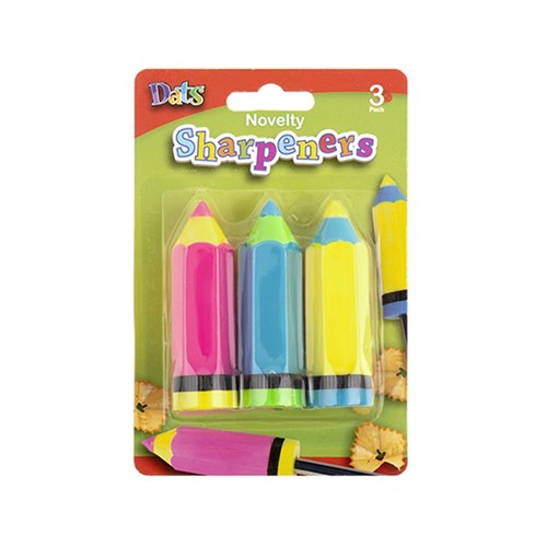 Sharpener Pencil Crayon Shape 3pk Mixed Cols