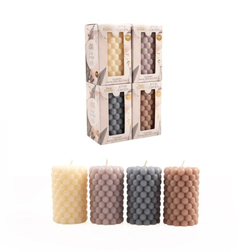 1pc Candle Non Scented Pillar Bubble 6x10cm Asst Cols 33hrs