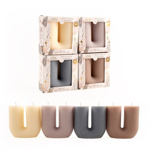 1pc Candle Non Scented Pillar Ribbed Arch 11x5x11cm Asst Col