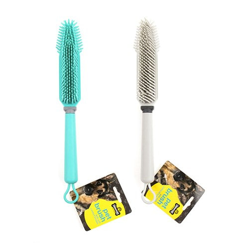 1pc Brush Pet w Soft Rubber Bristles L26.5, 2 Assorted Colors