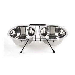Bowls Pet Double Diner S.Steel Medium w Black Wire Stand