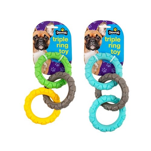 1pc Dog Toy Triple Ring TPR 9.3cm 2 Asstd Colours