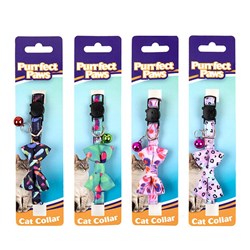 1pc Collar Cat w Bow Printed Des Small 23-30cm 4 Assorted Designs
