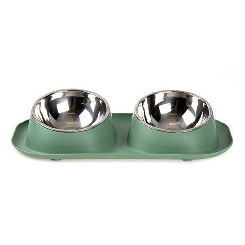 1pc Bowl Pet Double Diner Anti Skid 40x20cm Green