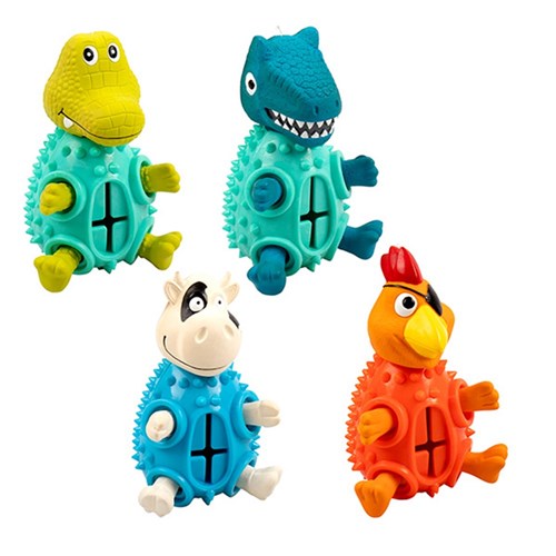 1pc Dog Toy Latex w TPR Treat Body 4 Asstd