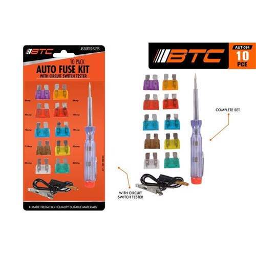 10pce Car Fuse Set- w/ Tester