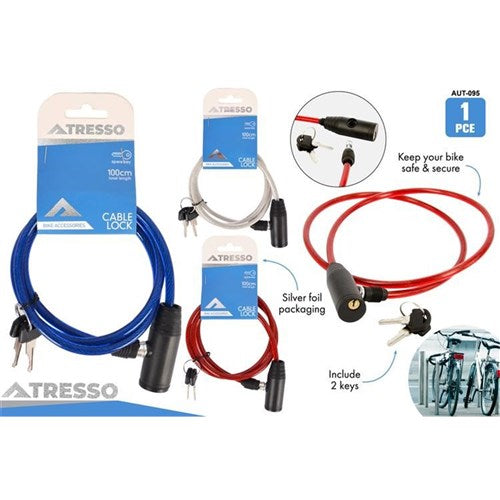1pce Bike Cable Lock-1M-3 Assorted Colors