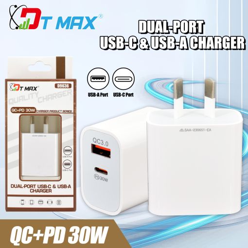 PD 30W Wall Charger USB & USB-C SAA Certification