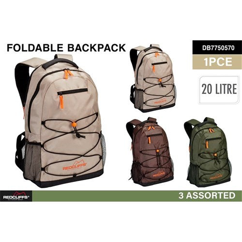 1pce Backpack 20L Adjust Straps 3 Assorted Colours