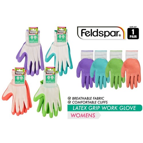 1pr Ladies Garden Gloves Latex Grip 4Col