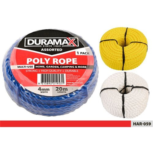 1pce Polly Rope-4mmx20M-3 Col-MultiUse