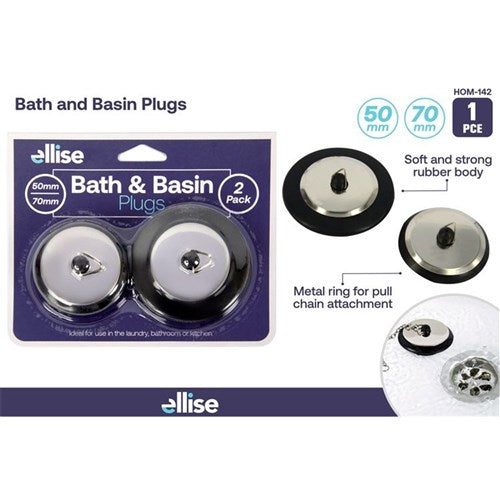 1pack Multi Fit Bath&Sink Plugs-50mm/70mm 2pce