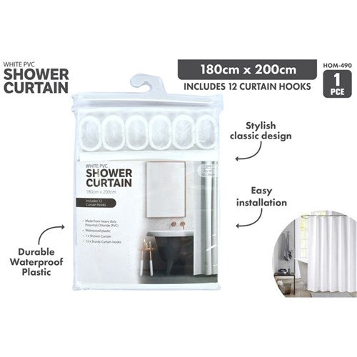 1pce Shower Curtain-180x200cm-White