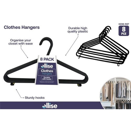 1pack  Adult Coat Hangers-37cmL-Black 8pce