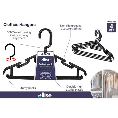 1pack Plastic Swivel Clothes Hanger-BLACK 4pce