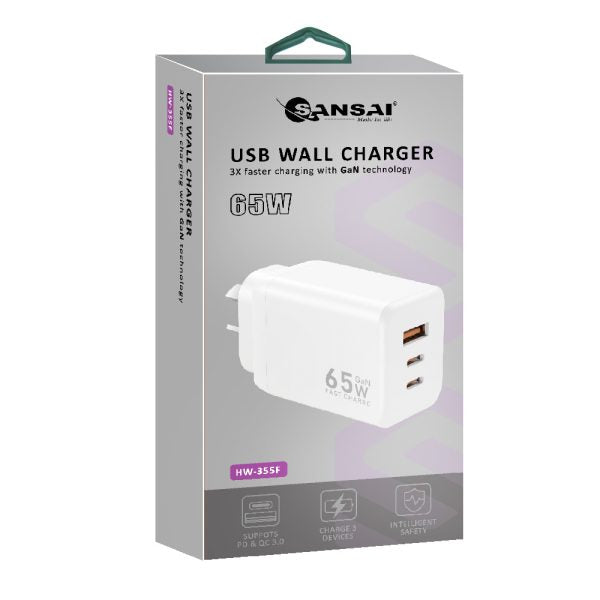 USB A+C+C WALL Charger- 65W