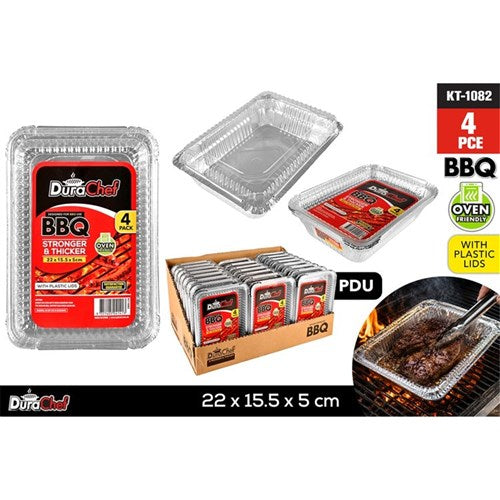 1pack FoilTrayW/Plastic Lid 22x15.5x5cm 4pce