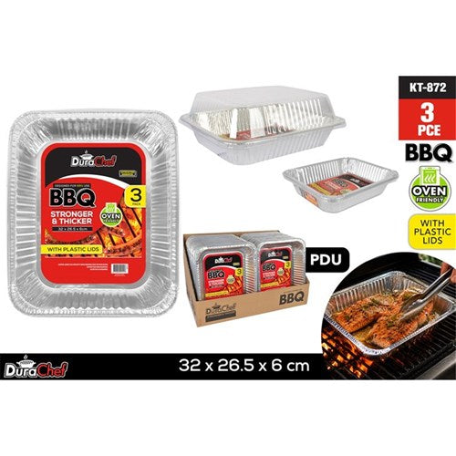 1pack Foil Tray32x26x6.5cm W/3Clear Lid 3pce