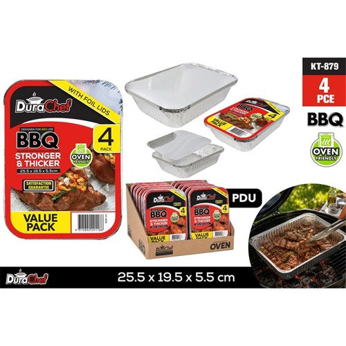1pack Foil Tray 25.5x19.5x5.5cm W/4pce Lid