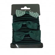 SCHOOL DARK GREEN HAIR BANDS W/2 BOWS 18PCE
