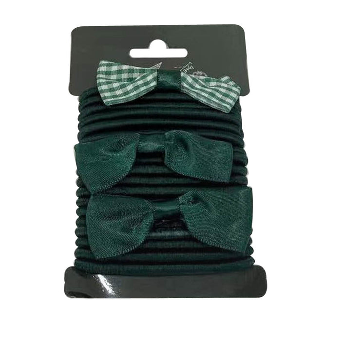 1pack SCHOOL DARK GREEN HAIR BANDS W/2 BOWS 18pcs