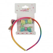 KIDS HAIR SET RAINBOW COLOR HAIR BAND + 2 BOW CLIPS