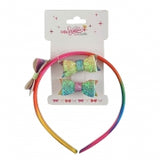 KIDS HAIR SET RAINBOW COLOR HAIR BAND + 2 BOW CLIPS