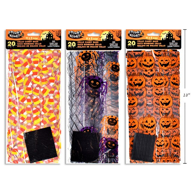 1pack HWEEN CELLO CANDY BAGS 20PK 28X12.7X7.5CM 3ASST